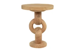 Casa Padrino Luxus Massivholz Beistelltisch Naturfarben Ø 49 x H. 64 cm - Skulpturaler Beistelltisch aus handgeschnitztem Dimb-Holz mit Kettenglied-Motiv - Luxus Möbel