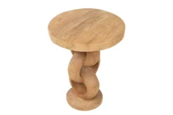 Casa Padrino Luxus Massivholz Beistelltisch Naturfarben Ø 49 x H. 64 cm - Skulpturaler Beistelltisch aus handgeschnitztem Dimb-Holz mit Kettenglied-Motiv - Luxus Möbel