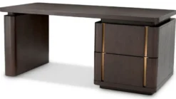 Casa Padrino Luxus Massivholz Schreibtisch Mokka / Messing 180 x 80 x H. 76 cm - Bürotisch - Computertisch - Büro Möbel - Luxus Möbel - Luxus Einrichtung - Büro Einrichtung - Luxus Qualität