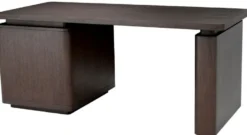 Casa Padrino Luxus Massivholz Schreibtisch Mokka / Messing 180 x 80 x H. 76 cm - Bürotisch - Computertisch - Büro Möbel - Luxus Möbel - Luxus Einrichtung - Büro Einrichtung - Luxus Qualität
