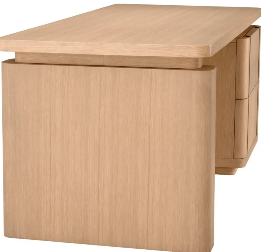 Casa Padrino Luxus Massivholz Schreibtisch Naturfarben / Bronze 180 x 80 x H. 76 cm - Bürotisch - Computertisch - Büro Möbel - Luxus Möbel - Luxus Einrichtung - Büro Einrichtung - Luxus Qualität