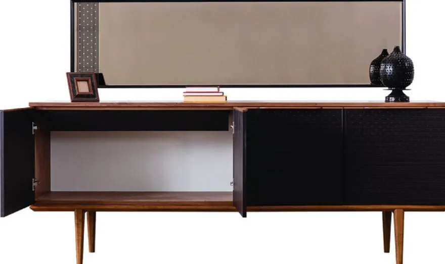 Casa Padrino Luxus Möbel Set Braun / Schwarz - 1 Sideboard mit 4 Türen & 1 Spiegel - Moderne Massivholz Möbel - Luxus Kollektion