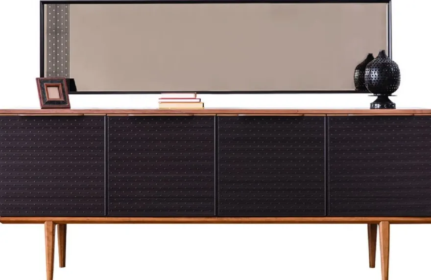 Casa Padrino Luxus Möbel Set Braun / Schwarz - 1 Sideboard mit 4 Türen & 1 Spiegel - Moderne Massivholz Möbel - Luxus Kollektion