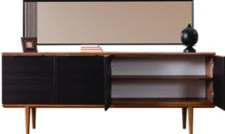 Casa Padrino Luxus Möbel Set Braun / Schwarz - 1 Sideboard mit 4 Türen & 1 Spiegel - Moderne Massivholz Möbel - Luxus Kollektion