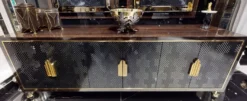 Casa Padrino Luxus Möbel Set Dunkelbraun / Schwarz / Gold - 1 Luxus Sideboard mit 6 Türen & 2 Luxus Wandspiegel - Luxus Möbel - Luxus Einrichtung