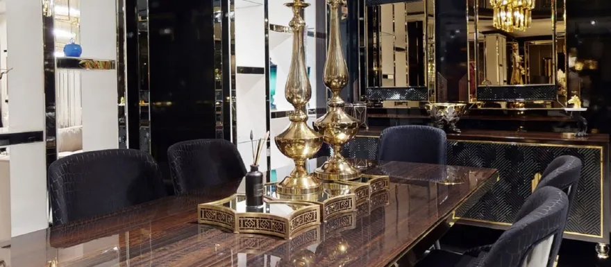 Casa Padrino Luxus Möbel Set Dunkelbraun / Schwarz / Gold - 1 Luxus Sideboard mit 6 Türen & 2 Luxus Wandspiegel - Luxus Möbel - Luxus Einrichtung