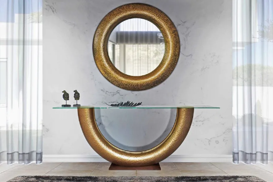 Casa Padrino Luxus Möbel Set Gold / Dunkelbraun - Konsolentisch mit Wandspiegel - Wohnzimmer Möbel - Hotel Möbel - Luxus Kollektion