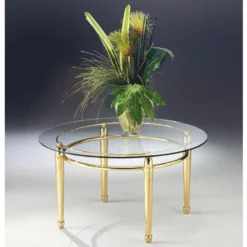 Casa Padrino Luxus Messing Couchtisch mit Glasplatte Ø 90 cm - Made in Italy