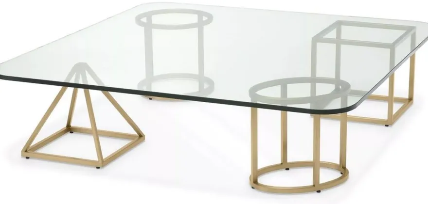 Casa Padrino Luxus Messing Couchtisch 120 x 120 x H. 30 cm - Quadratischer Wohnzimmertisch mit Glasplatte - Wohnzimmer Möbel - Luxus Möbel - Wohnzimmer Einrichtung - Luxus Einrichtung