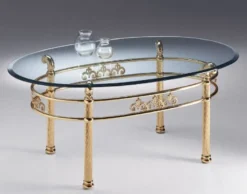 Casa Padrino Luxus Messing Couchtisch 130 x 80 x H. 50 cm - Ovaler Messing Wohnzimmertisch mit Glasplatte - Wohnzimmer Möbel - Luxus Qualität - Made in Italy