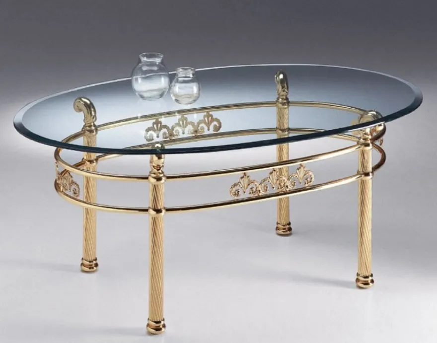 Casa Padrino Luxus Messing Couchtisch 130 x 80 x H. 50 cm - Ovaler Messing Wohnzimmertisch mit Glasplatte - Wohnzimmer Möbel - Luxus Qualität - Made in Italy