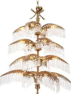 Casa Padrino Luxus Messing Kronleuchter mit Kristallglas Vintage Messingfarben 95 x 95 x H. 106 cm - Kronleuchter im Palmen Design - Luxus Qualität