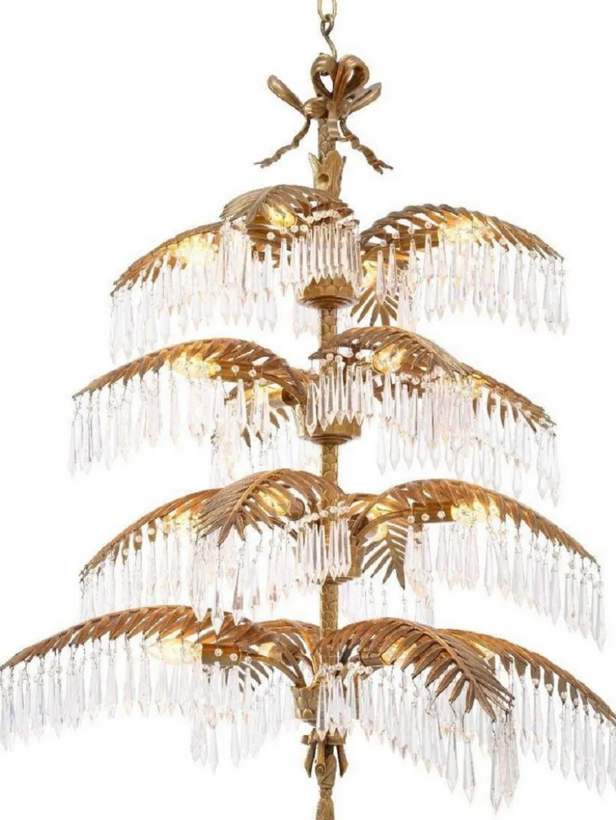 Casa Padrino Luxus Messing Kronleuchter mit Kristallglas Vintage Messingfarben 95 x 95 x H. 106 cm - Kronleuchter im Palmen Design - Luxus Qualität