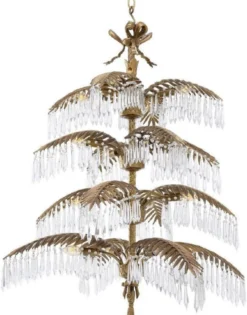 Casa Padrino Luxus Messing Kronleuchter mit Kristallglas Vintage Messingfarben 95 x 95 x H. 106 cm - Kronleuchter im Palmen Design - Luxus Qualität