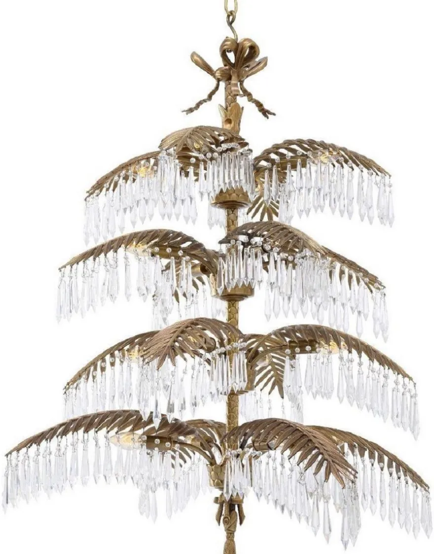 Casa Padrino Luxus Messing Kronleuchter mit Kristallglas Vintage Messingfarben 95 x 95 x H. 106 cm - Kronleuchter im Palmen Design - Luxus Qualität