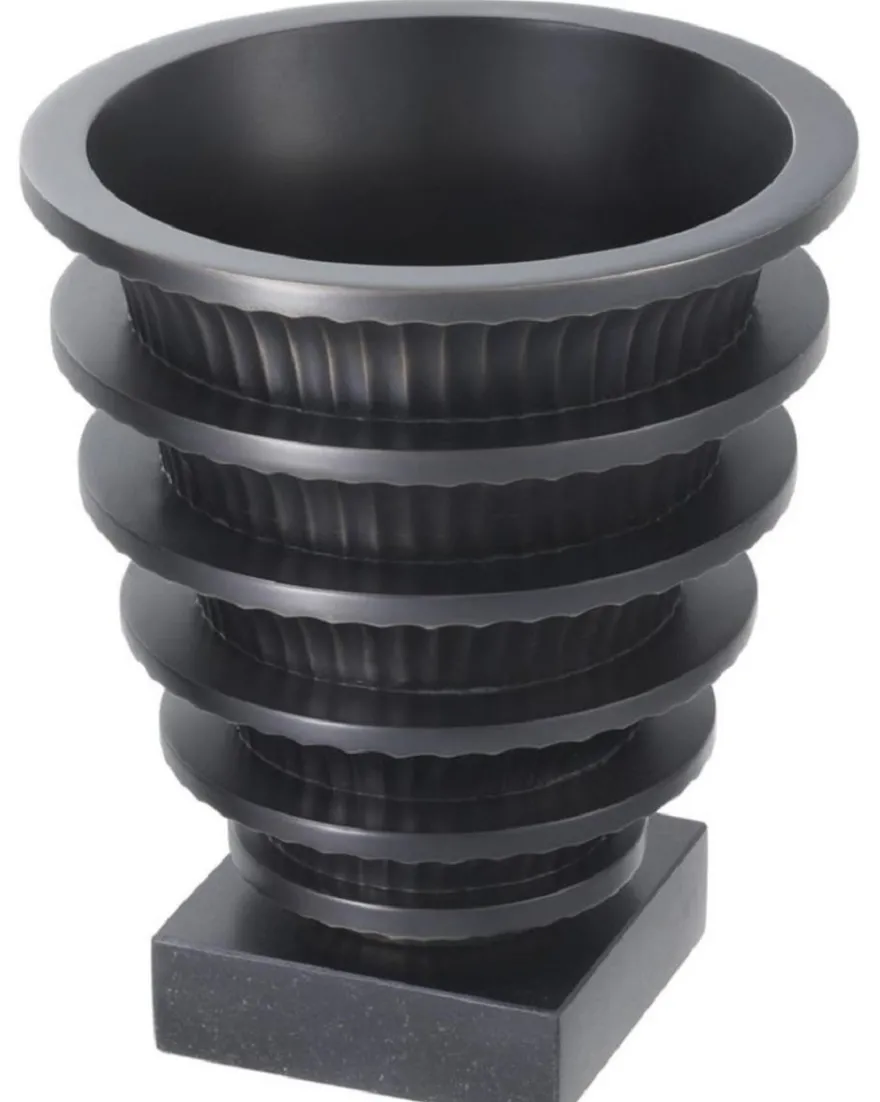 Casa Padrino Luxus Messing Vase mit Granitsockel Bronze / Schwarz Ø 19 x H. 22,3 cm - Wohnzimmer Deko