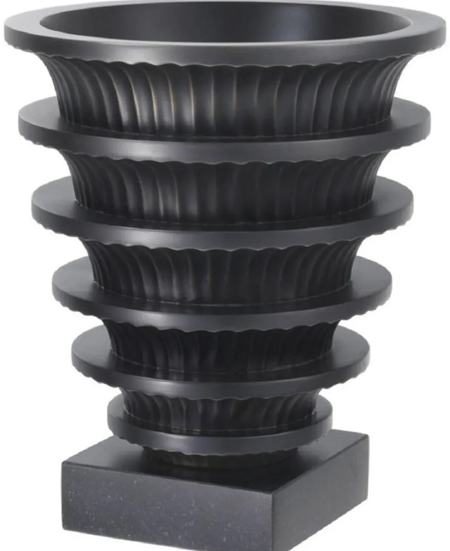 Casa Padrino Luxus Messing Vase mit Granitsockel Bronze / Schwarz Ø 19 x H. 22,3 cm - Wohnzimmer Deko