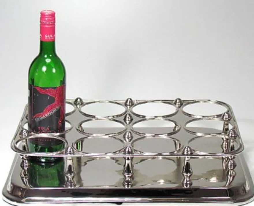 Casa Padrino Luxus Messing Weinflaschenhalter Silber 49 x 37 x H. 10 cm - Hotel & Restaurant Accessoires