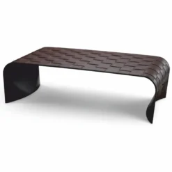 Casa Padrino Luxus Metall Couchtisch mit Kunstleder Dunkelbraun 120,5 cm - Wohnzimmer Möbel - Hotel Möbel - Luxus Möbel