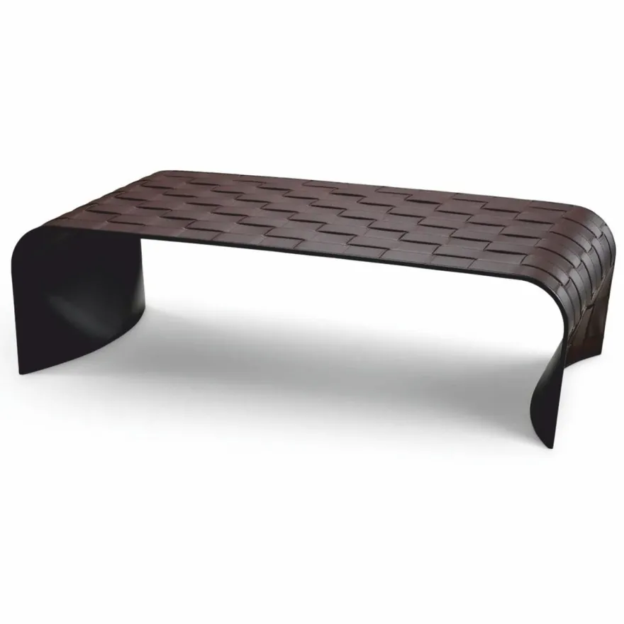 Casa Padrino Luxus Metall Couchtisch mit Kunstleder Dunkelbraun 120,5 cm - Wohnzimmer Möbel - Hotel Möbel - Luxus Möbel