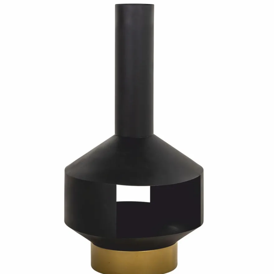 Casa Padrino Luxus Metall Gartenkamin Schwarz / Messing H. 105 cm - Garten Accessoires