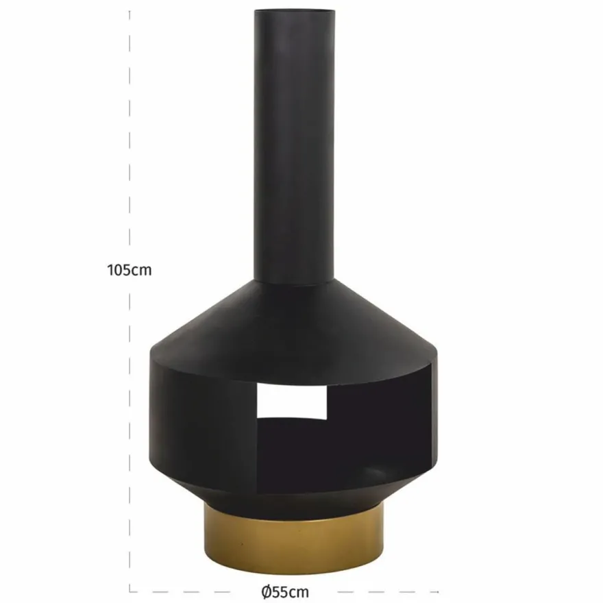 Casa Padrino Luxus Metall Gartenkamin Schwarz / Messing H. 105 cm - Garten Accessoires
