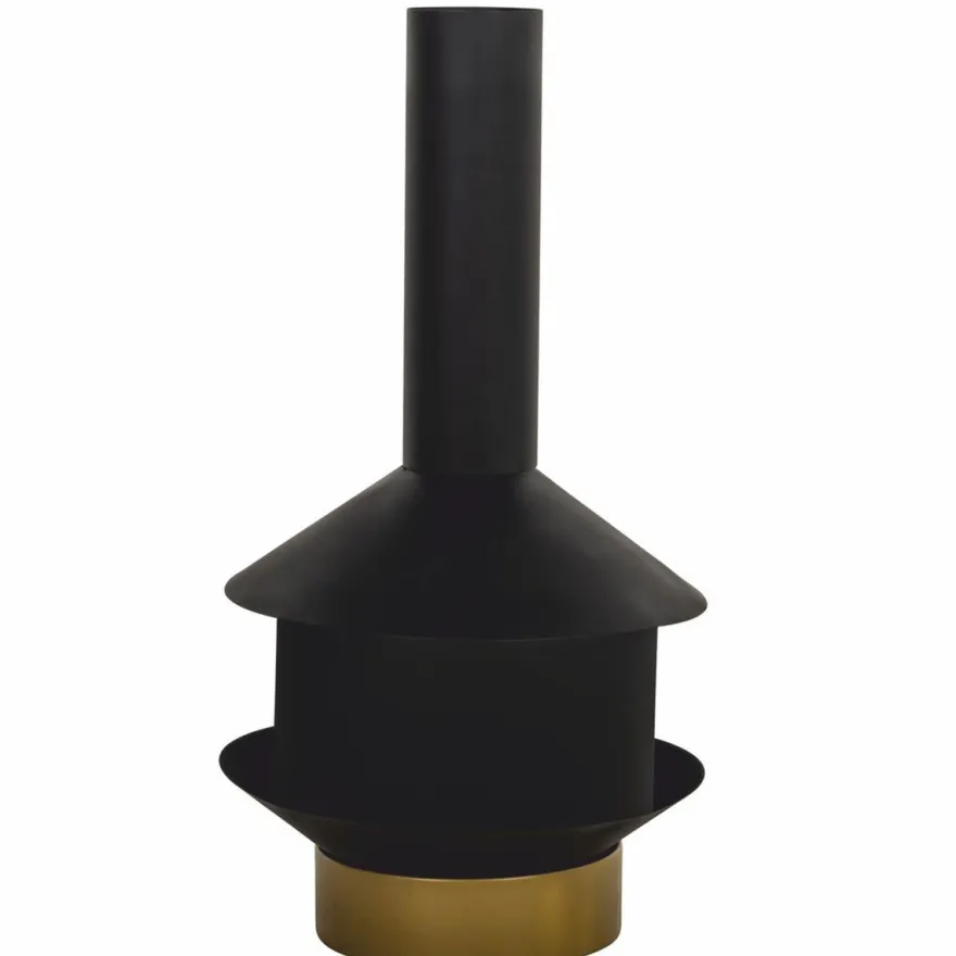Casa Padrino Luxus Metall Gartenkamin Schwarz / Messing H. 105 cm - Garten Accessoires