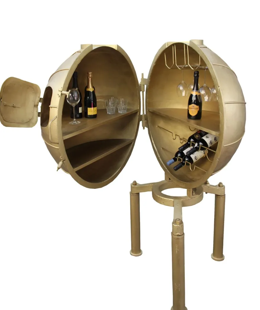 Casa Padrino Luxus Metall Getränke Bar Gold - Rundes Weinregal - Ø 98 x 162 cm