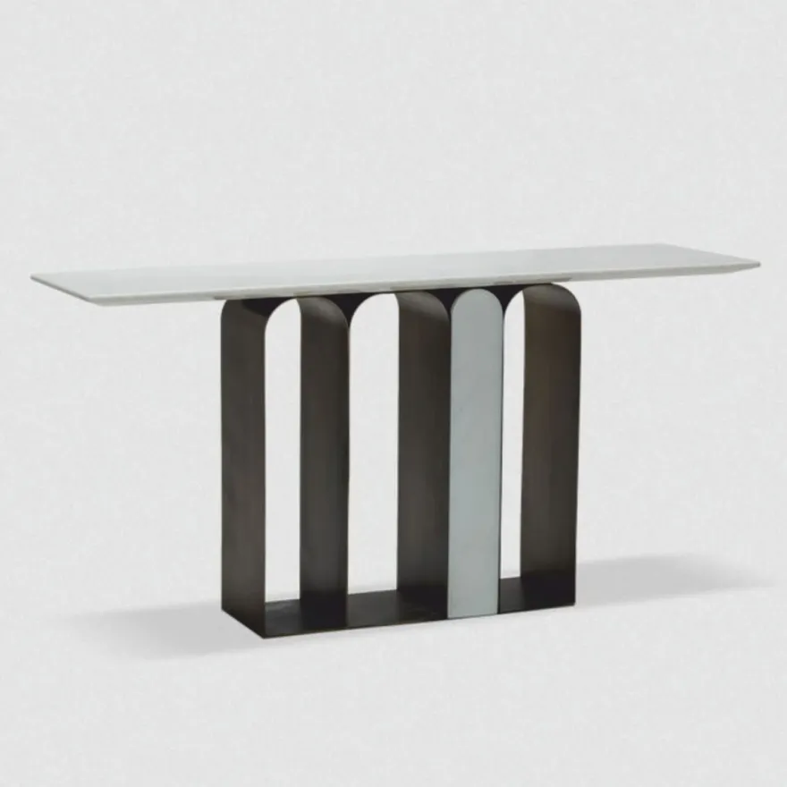 Casa Padrino Luxus Metall Konsole mit Marmorplatte Antik Messing / Weiß 150 cm
