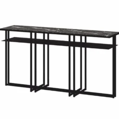 Casa Padrino Luxus Metall Konsole mit Marmorplatte Schwarz 160 cm - Luxus Möbel