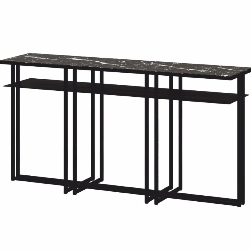 Casa Padrino Luxus Metall Konsole mit Marmorplatte Schwarz 160 cm - Luxus Möbel