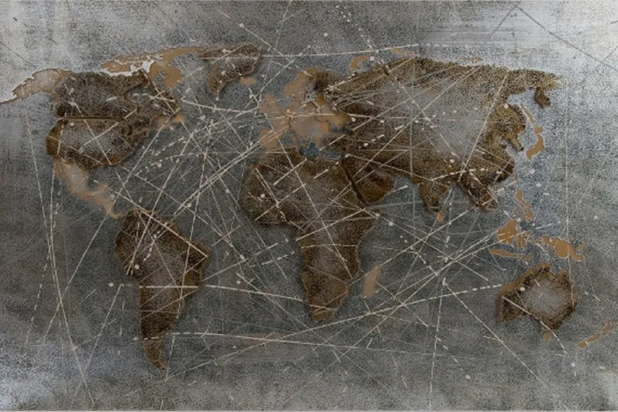 Casa Padrino Luxus Metall Ölbild Weltkarte Mehrfarbig 120 x 5 x H. 80 cm - Ölgemälde mit 3D Effekt