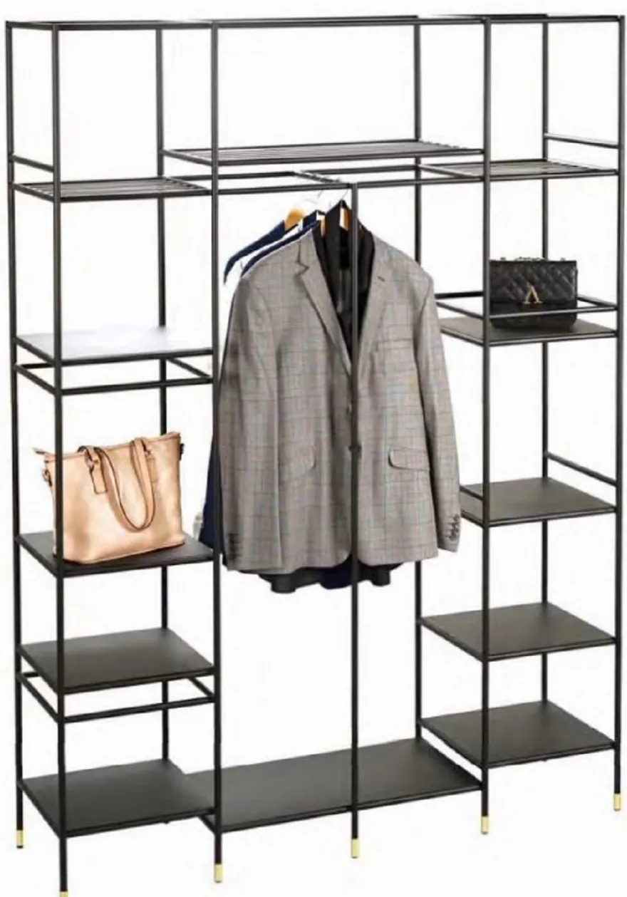Casa Padrino Luxus Metall Regalschrank Schwarz / Messingfarben 150 x 40 x H. 200 cm - Wohnzimmerschrank - Bücherschrank - Metall Möbel