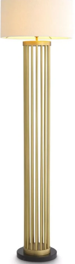 Casa Padrino Luxus Metall Stehleuchte mit Marmorsockel Antik Messingfarben / Schwarz / Weiß Ø 55 x H. 188 cm - Luxus Qualität