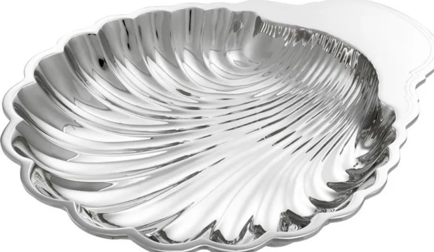 Casa Padrino Luxus Muschel Serviertablett Silber - Designer Tablett aus vernickeltem Messing - 34 x 28 x H. 5 cm