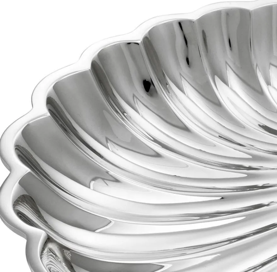 Casa Padrino Luxus Muschel Serviertablett Silber - Designer Tablett aus vernickeltem Messing - 34 x 28 x H. 5 cm