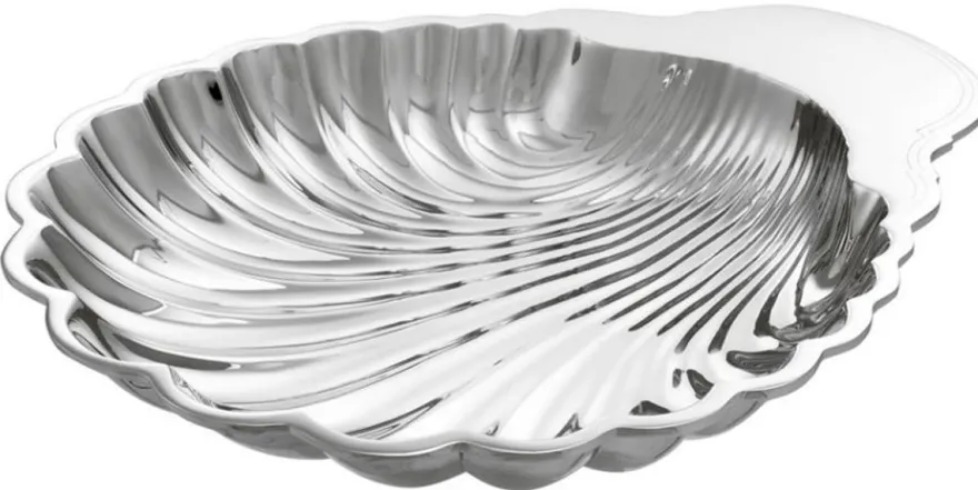 Casa Padrino Luxus Muschel Serviertablett Silber - Designer Tablett aus vernickeltem Messing - 34 x 28 x H. 5 cm