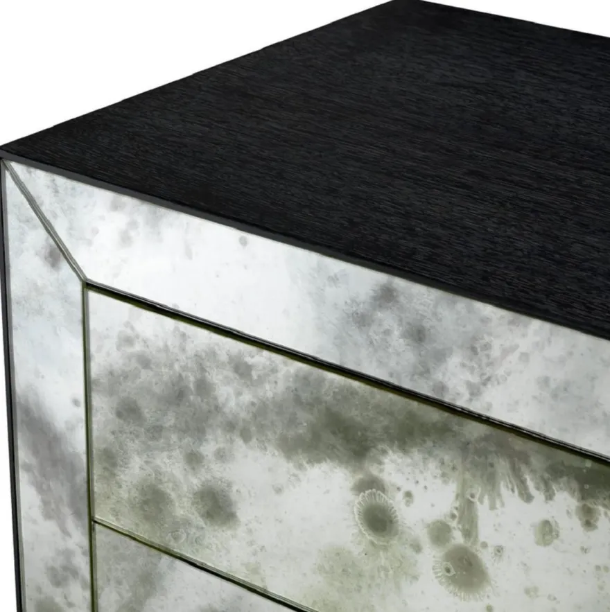 Casa Padrino Luxus Nachtkommode mit antikem Spiegelglas Schwarzgrau - Luxus Möbel