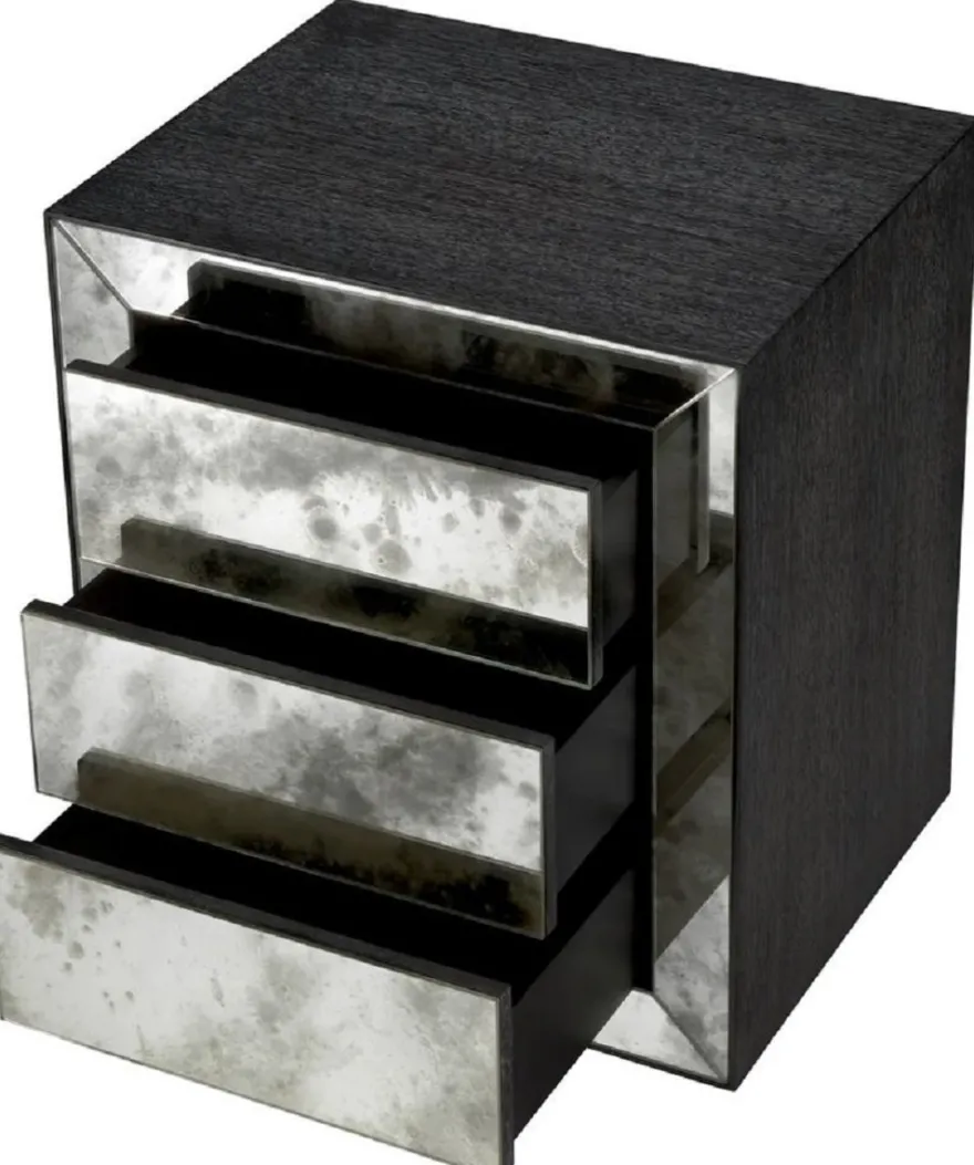 Casa Padrino Luxus Nachtkommode mit antikem Spiegelglas Schwarzgrau - Luxus Möbel