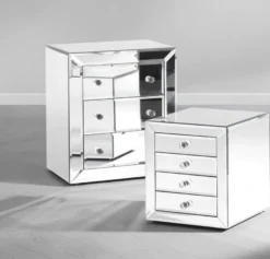 Casa Padrino Luxus Nachtkommode mit 4 Schubladen - Verspiegelter Nachttisch - Luxus Möbel