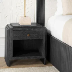Casa Padrino Luxus Nachttischkommode Anthrazitgrau / Messingfarben 58 x 42,5 x H.57 cm - Schlafzimmer Beistelltisch mit Schubladen - Luxus Schlafzimmer Möbel
