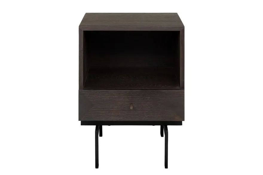 Casa Padrino Luxus Nachttisch Braun / Schwarz 45 x 40 x H. 60 cm - Nachttisch mit Eichenfurnier im warmen Braunton und schwarzem Stahlgestell - Luxus Möbel