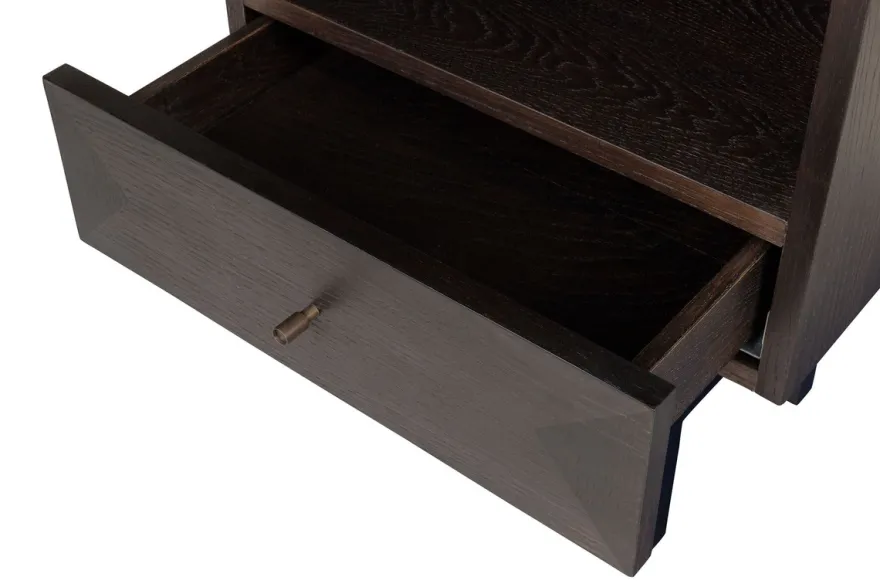 Casa Padrino Luxus Nachttisch Braun / Schwarz 45 x 40 x H. 60 cm - Nachttisch mit Eichenfurnier im warmen Braunton und schwarzem Stahlgestell - Luxus Möbel