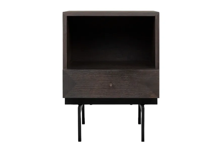 Casa Padrino Luxus Nachttisch Braun / Schwarz 45 x 40 x H. 60 cm - Nachttisch mit Eichenfurnier im warmen Braunton und schwarzem Stahlgestell - Luxus Möbel