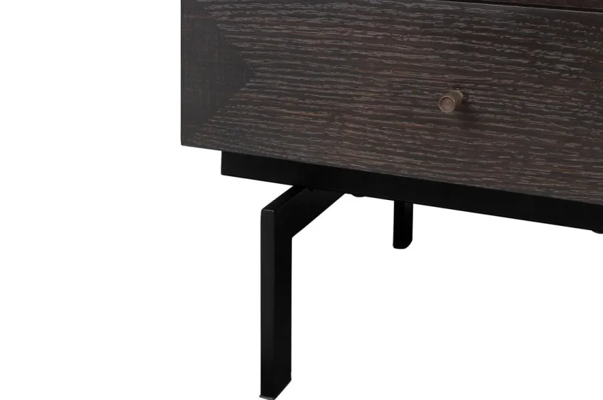 Casa Padrino Luxus Nachttisch Braun / Schwarz 45 x 40 x H. 60 cm - Nachttisch mit Eichenfurnier im warmen Braunton und schwarzem Stahlgestell - Luxus Möbel