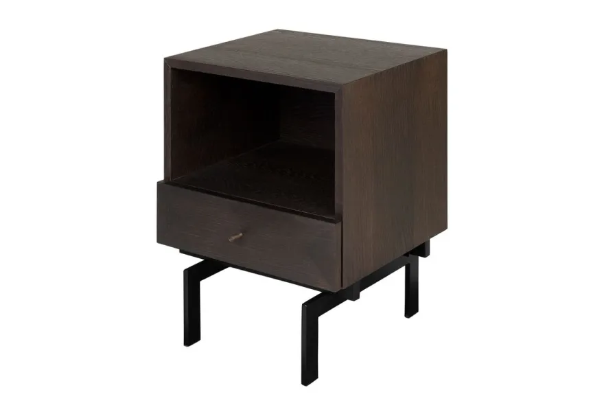 Casa Padrino Luxus Nachttisch Braun / Schwarz 45 x 40 x H. 60 cm - Nachttisch mit Eichenfurnier im warmen Braunton und schwarzem Stahlgestell - Luxus Möbel