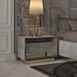 Casa Padrino Luxus Nachttisch Grau / Gold - Luxus Hotel & Schlafzimmer Möbel