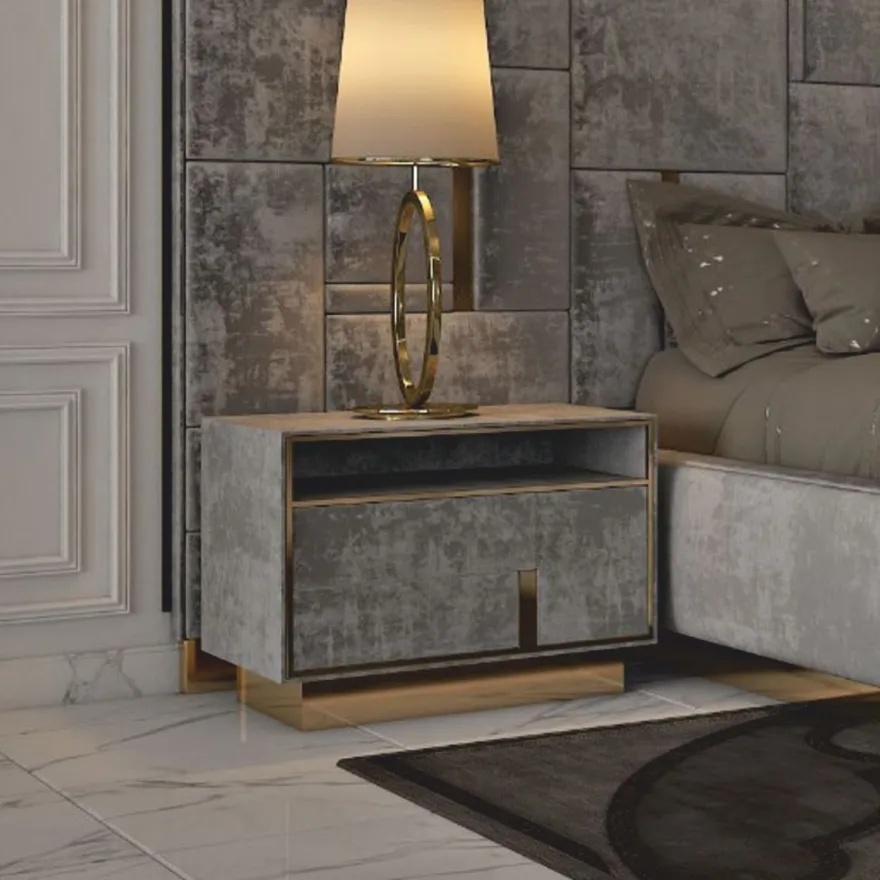 Casa Padrino Luxus Nachttisch Grau / Gold - Luxus Hotel & Schlafzimmer Möbel