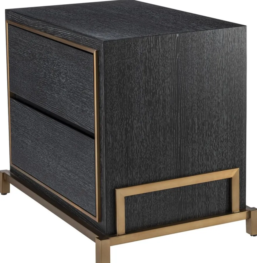 Casa Padrino Luxus Nachttisch Anthrazitgrau / Messingfarben 75 x 52 x H. 62 cm - Schlafzimmer Beistelltisch mit 2 Schubladen - Luxus Schlafzimmer Möbel