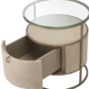 Casa Padrino Luxus Nachttisch Beige / Messingfarben Ø 50 x H. 56 cm - Runder Beistelltisch mit Schublade und Glasplatte - Luxus Schlafzimmermöbel